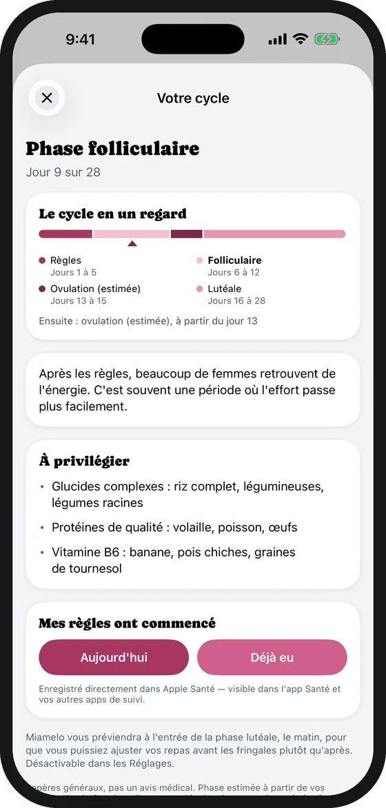 Le cycle : phase folliculaire, jour 9 sur 28