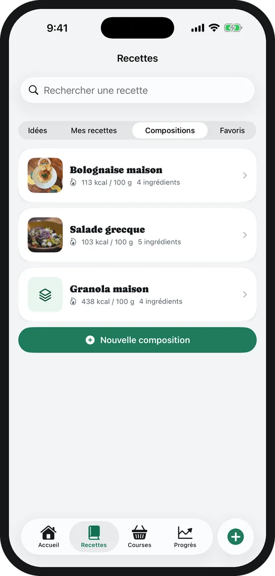 Les compositions maison : bolognaise, salade grecque, granola